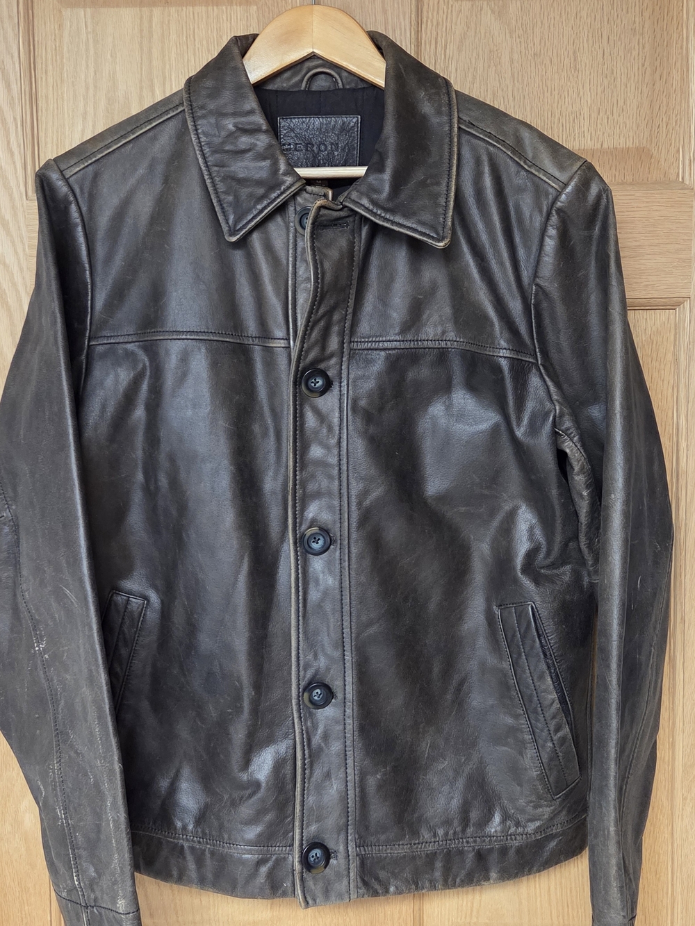 Merona Dark Brown Leather Button-Front Bomber Jacket Medium